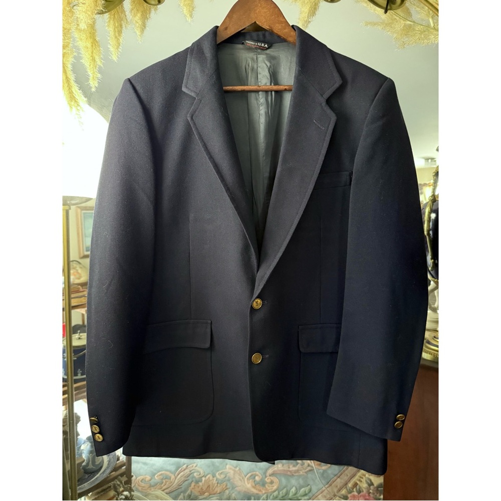 Yves Saint Laurent Men’s Navy Suit Jacket Blazer with Signature Gold Buttons